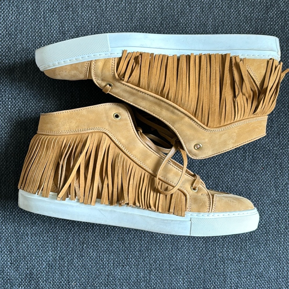 Fringe Suede High-Top Sneakers in Tan